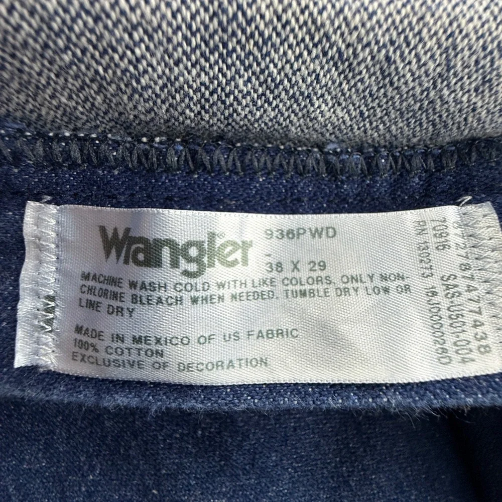 Wrangler 936PWD Cowboy Cut Slim Fit Jeans Mens 38x29 Blue Indigo Denim Straight